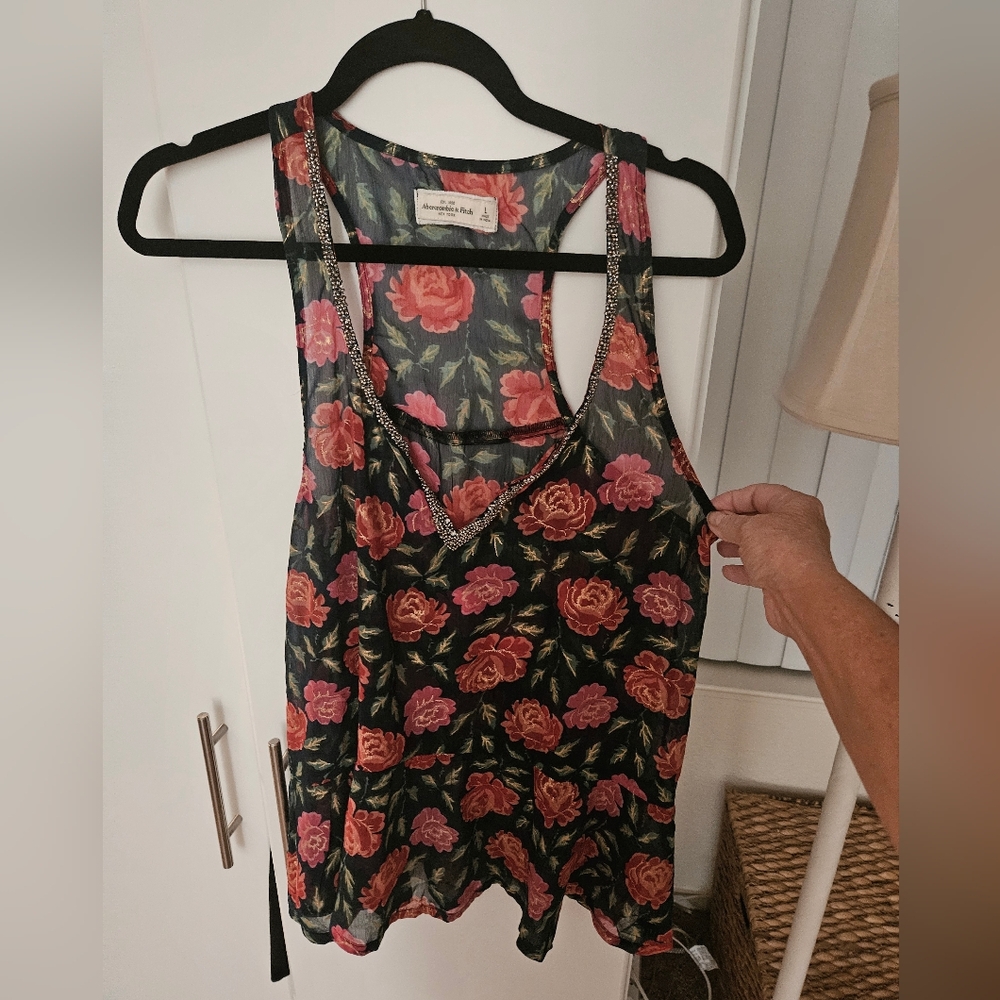 Abercrombie & Fitch Black Floral Chain Tank Top